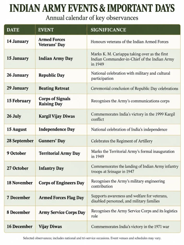 Important Indian Army Events and Dates